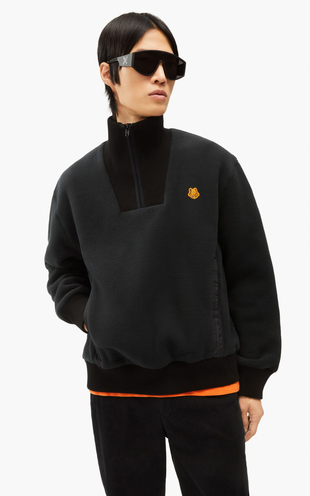 Kenzo Tiger Crest fleece φούτερ ανδρικα μαυρα | GR054763